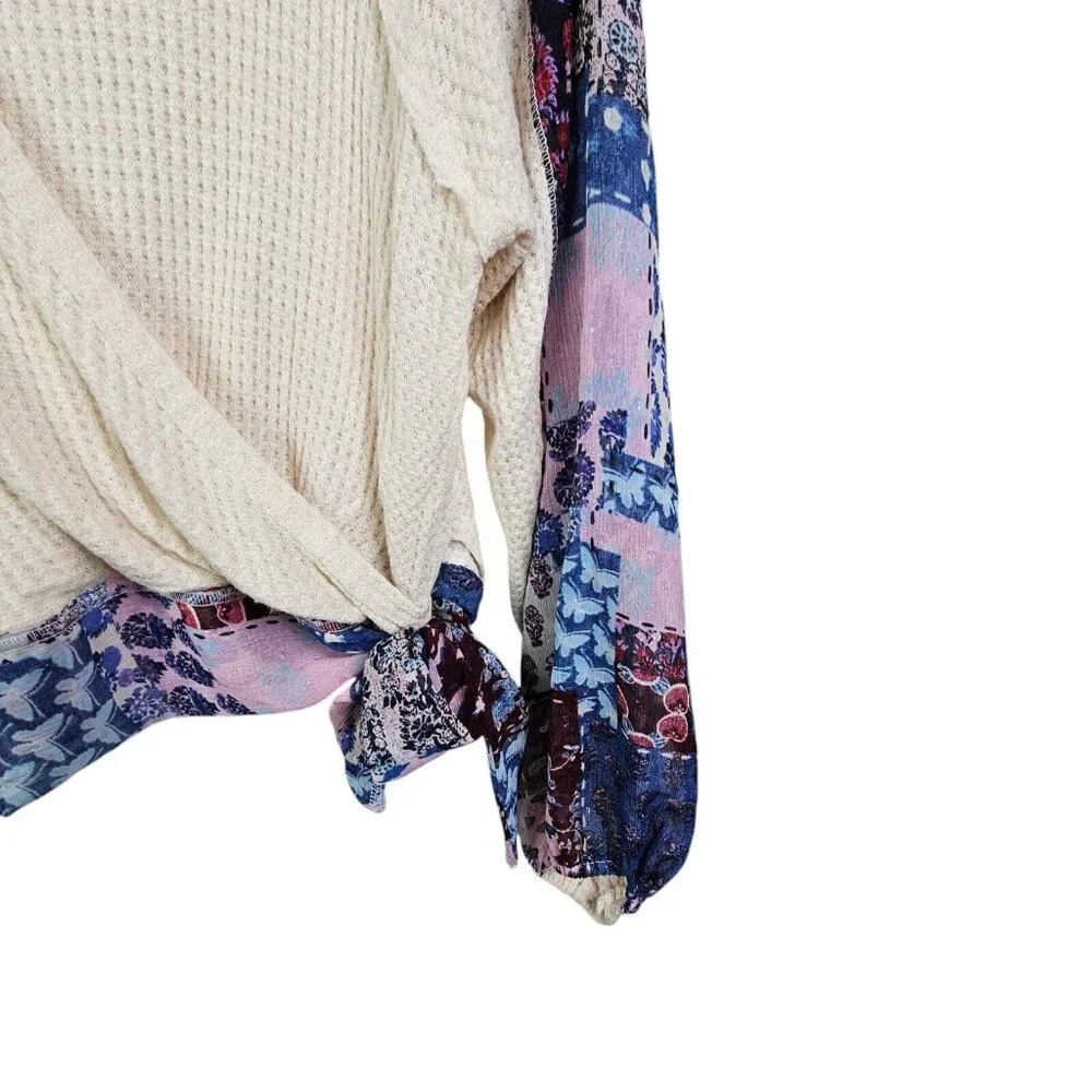 By‎ Together Wrap Look Waffle Knit Pullover Blouse Contrast Sleeves Size Large - Picture 8 of 12
